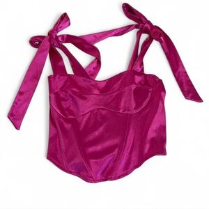 Pink Satin Tie-Strap Corset Top